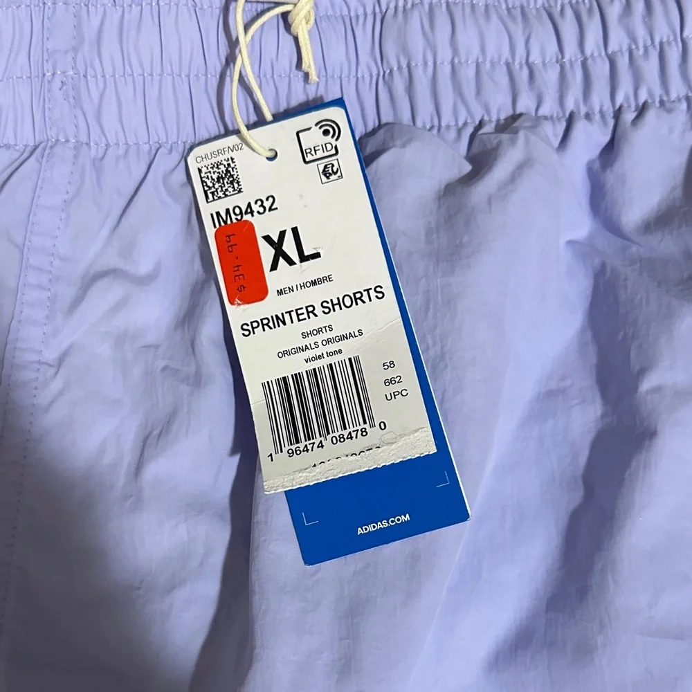 New XL men’s Adidas Lavender Shorts with White Stripes - Picture 3 of 6